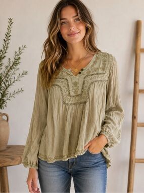 Vintage GEETA of India Embroidered Rayon Boho Tunic Blouse Free Size - Fits M/L